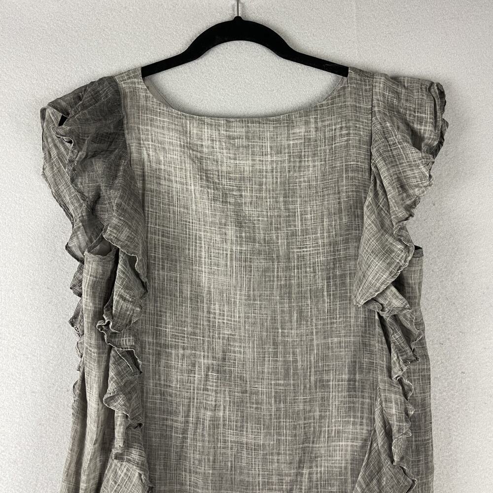 Koch Ruffle Mini Dress Womens Small Taupe Gray Shift Sleeveless Cotton Minimal - Picture 12 of 15